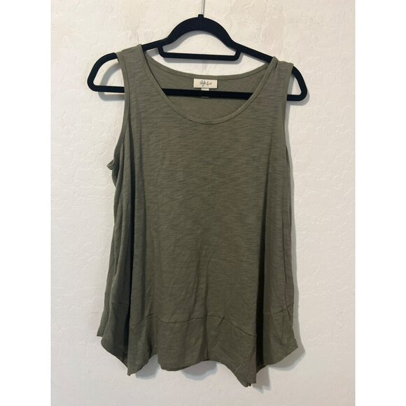 Style & Co Green Tank Flowy Blouse Scoop Neck Sz M - Picture 2 of 7